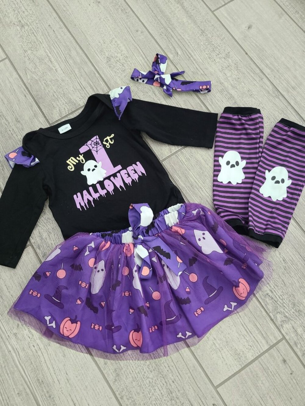 Baby Girls My 1st Halloween Outfit 9-12M Purple Tutu Ghost 4 Piece Set